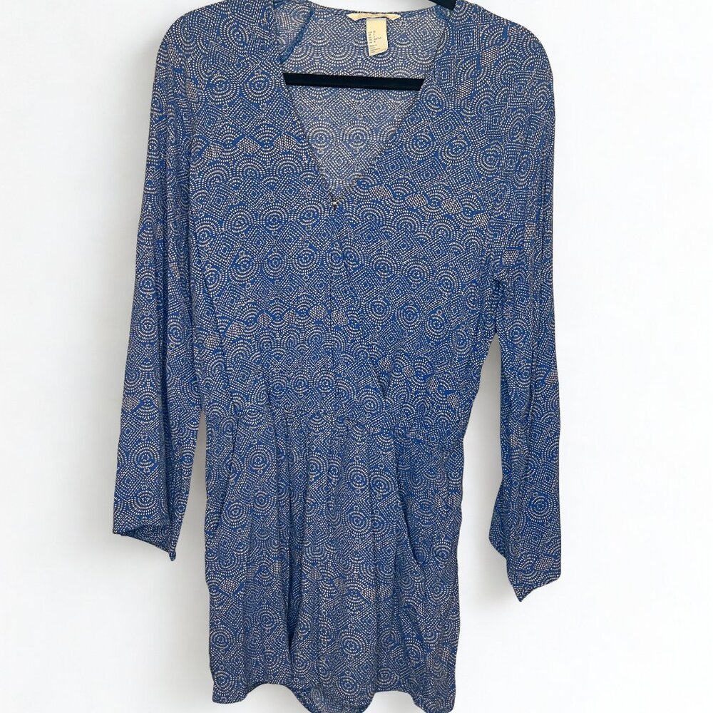 H&M Blue Patterned Romper with long sleeves